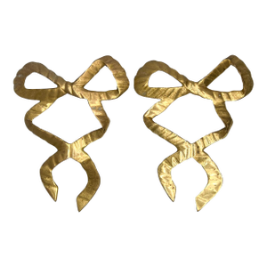 Oversized 11” Pair of Vintage Rippled Brass Bow Wall Swag/Ornaments – Hollywood Regency Style