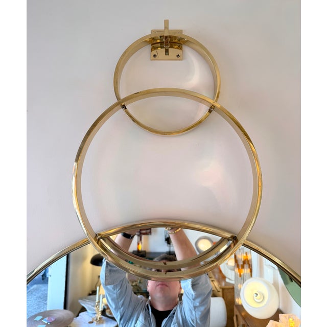 Contemporary Contemporary Wall Mirror With Brass Circles - Italian Craftsmanship For Sale - Image 3 of 11