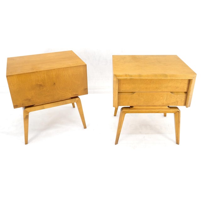 Pair Swedish Edmond Spence 2 Drawer Blond Birch Night Bed Stands Cabinets MINT! For Sale - Image 9 of 16