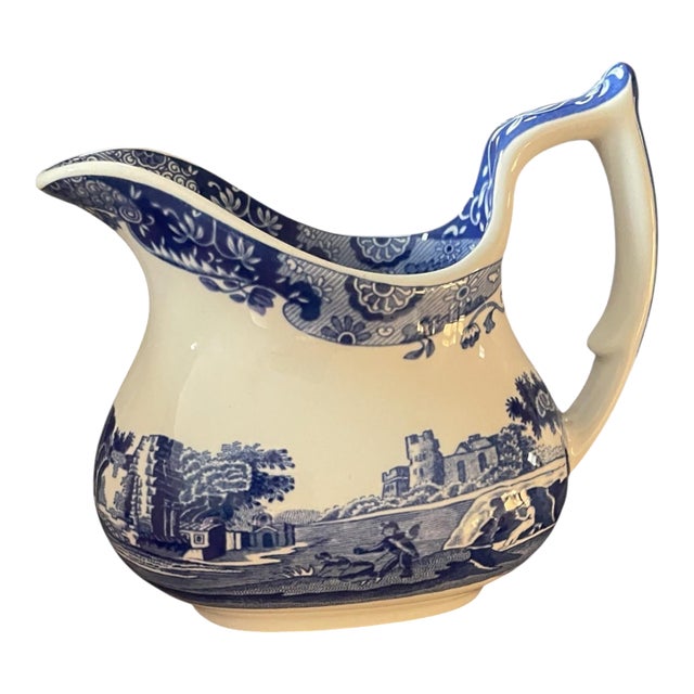 Vintage Spode Blue Italian Transferware Creamer/Milk Jug For Sale