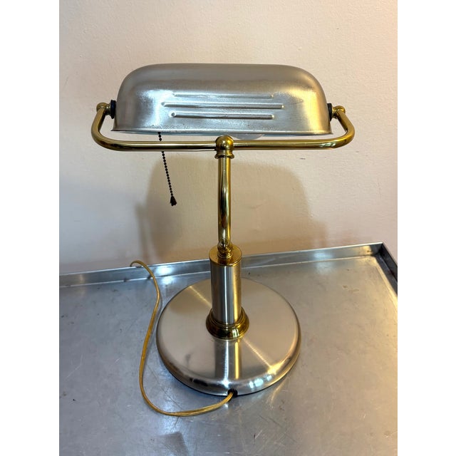 1970s Silver/Brass Banker's Style Desk Lamp For Sale - Image 5 of 6
