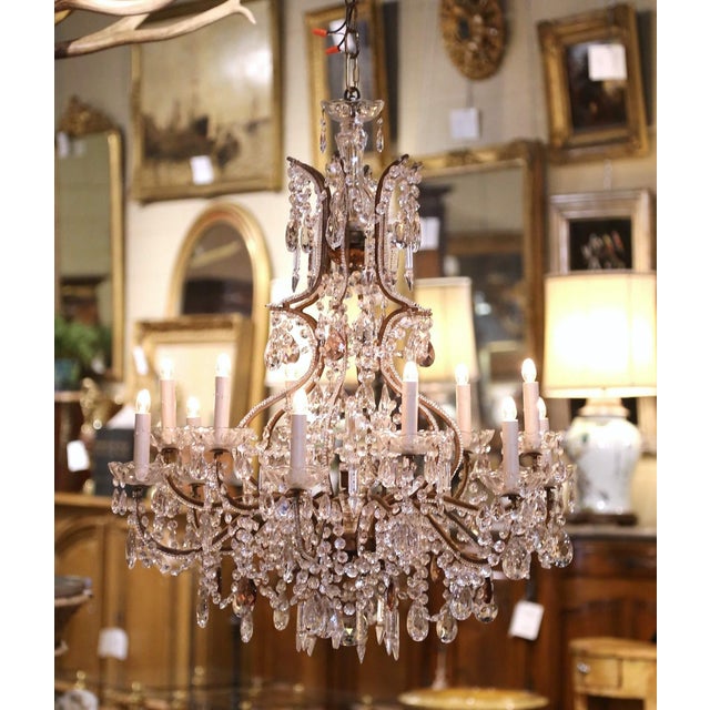 19th Century Italian Crystal and Patinated Iron 12-Light Chandelier For Sale In Dallas - Image 6 of 10
