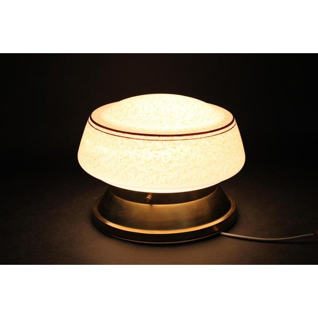 Art Deco Brass Ceiling Light with Opaline Glass Shade, Czechoslovakia, 1930s For Sale - Image 3 of 12