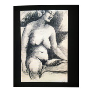 1960’s Signed Charcoal Nude Drawing by Listed American Artist & Poet Tad Wojnicki For Sale