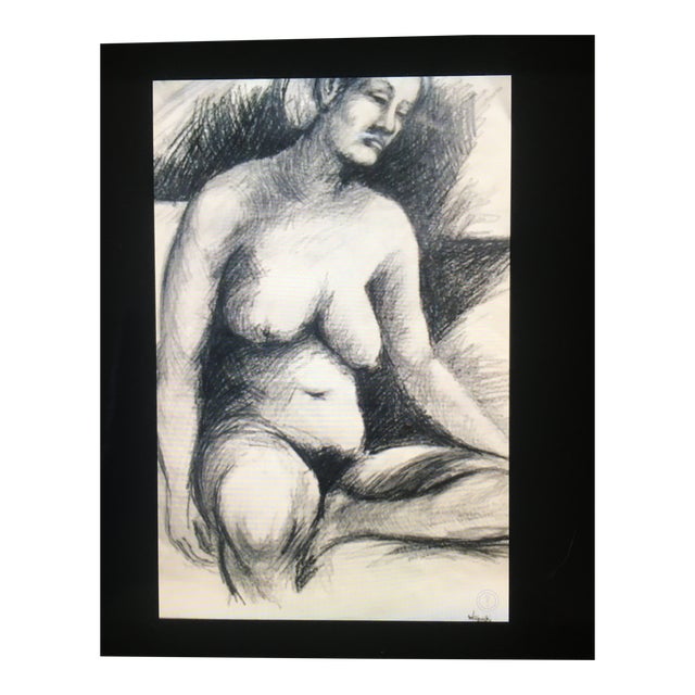 1960’s Signed Charcoal Nude Drawing by Listed American Artist & Poet Tad Wojnicki For Sale