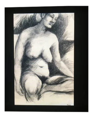 1960’s Signed Charcoal Nude Drawing by Listed American Artist & Poet Tad Wojnicki
