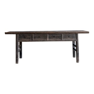 Vintage Painted Elm Wood Console Table With Drawers For Sale