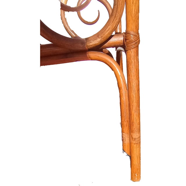 Wood 1970s Palm Beach Regency or Coastal Fan Back Rattan / Bamboo Chairs, Pair For Sale - Image 7 of 7