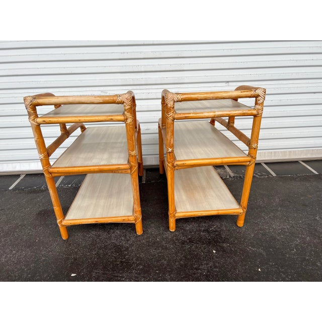 1950s Mid 20th Century 3 Tier Bent Bamboo Side Tables - A Pair For Sale In West Palm - Image 6 of 7