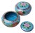 Pair of Vintage Cloisonné Enamel Round Boxes – Peony & Butterfly Motif, Light Blue Ground For Sale