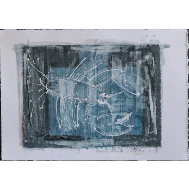 Bold energetic grey black race across the palest white and blue background. This black & blue piece looks amazing in a...