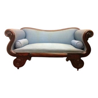 Antique Empire Settee, Mahogany Frame Settee For Sale