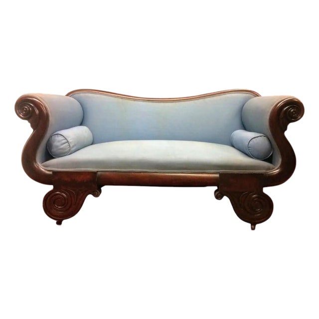 Antique Empire Settee, Mahogany Frame Settee For Sale