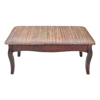 Wooden Bench, With a Cushioned, Rattan-Woven Seat, Curved Legs, Late 20th Century, Bohemian/Coastal Styles For Sale