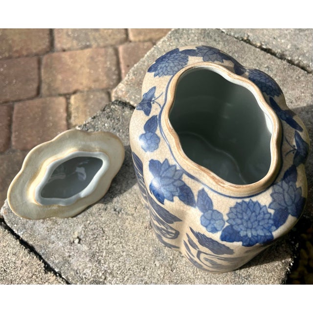 Antique White Chinese Blue & White Porcelain Lidded Ginger Jar For Sale - Image 8 of 9
