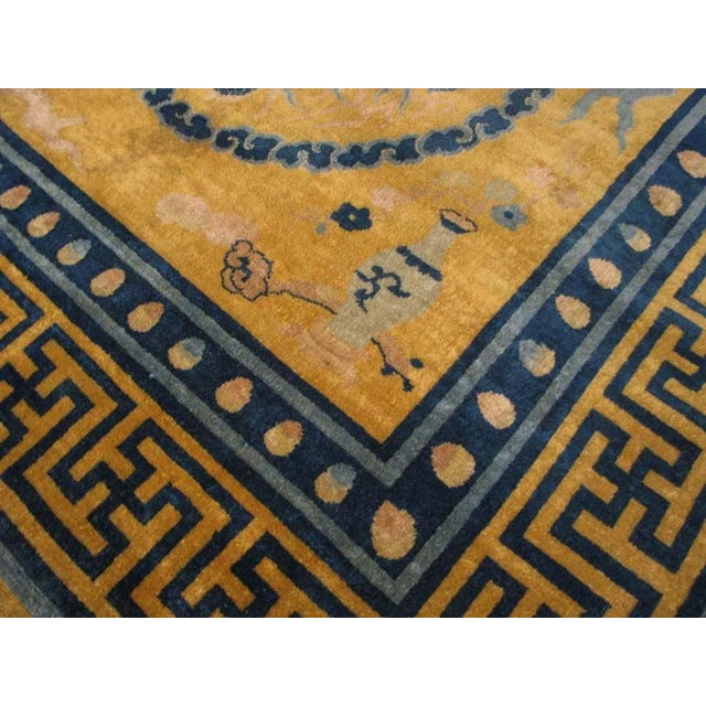 1910s Stunning Gold Background Color With Cute Details of Chinese Culture Antique Rug For Sale - Image 5 of 9
