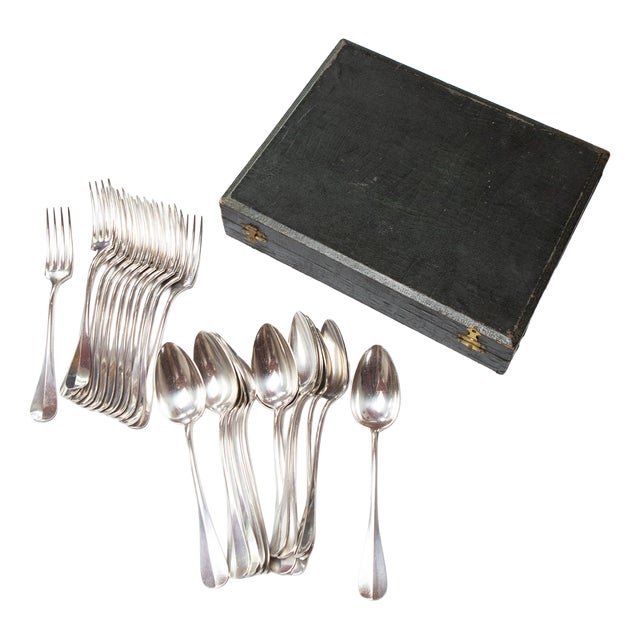 French Cutlery Set in Silver Plated Metal, 1940s, Set of 24 For Sale