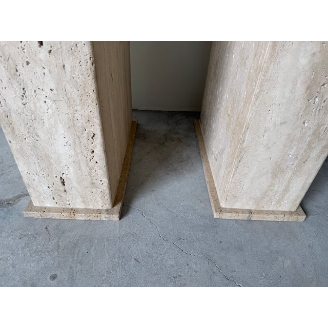 On Hold // 1980’s Postmodern Italian Geometric Travertine Dining Table Base - A Pair For Sale - Image 12 of 16