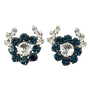 1950s Vintage Statement Rhinestone Flower Earrings - 2 pieces For Sale