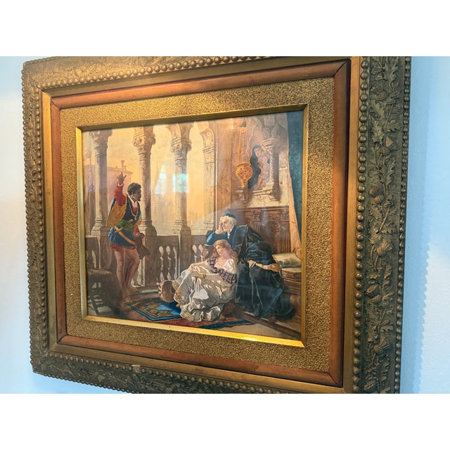 Italian Late 19th Century Othello Relating His Adventures to Desdemona Colored Lithograph or Print For Sale - Image 3 of 9