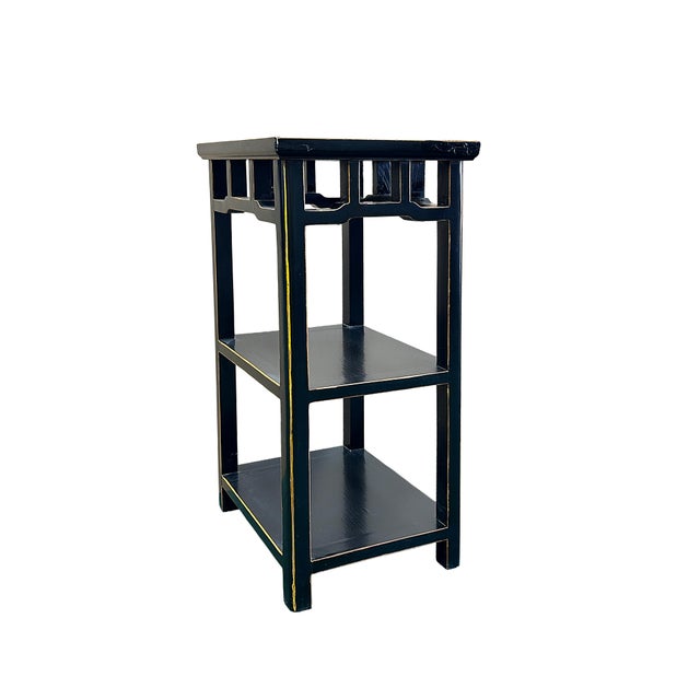 Oriental Black Lacquer Rectangular Wood Plant Stand Pedestal Table For Sale - Image 9 of 10