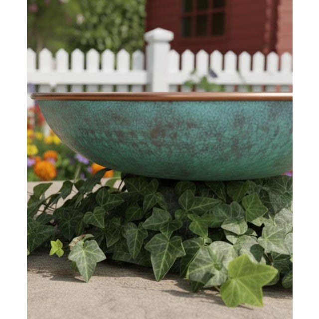 Traditional Handmade Hammered Copper Bird Bath Bowl For Sale - Image 3 of 5