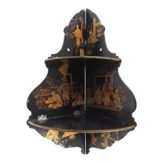 Antique Chinoiserie Paper Mache Folding Corner Shelf For Sale