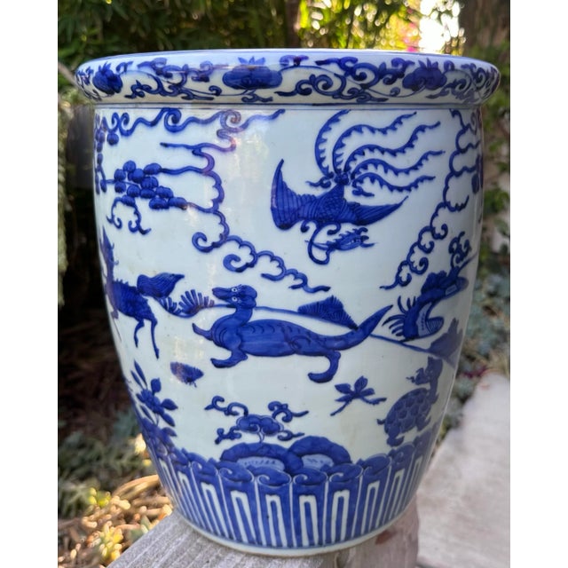 Antique Chinese Rare Blue & White Old Ming Dynasty ( 1368-1644) Wanli Marked, Large Jardiniere Porcelain Pot, round...