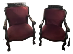 Pair of Antique 1840s Carved Male Female Salon/Armchairs