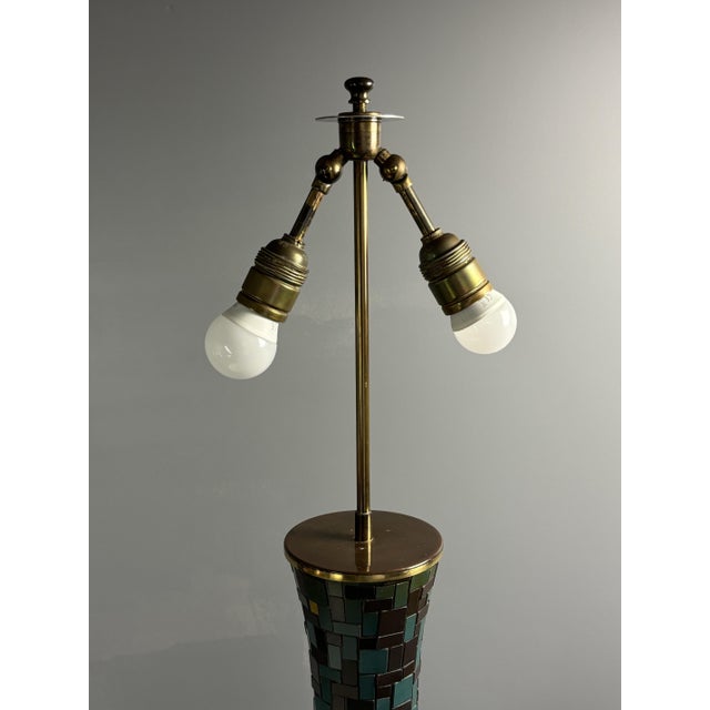 Mid-Century Modern Mosaic and Brass Table Lamp with Gold Mushroom Metal Dome Shade, 1960s For Sale - Image 13 of 18