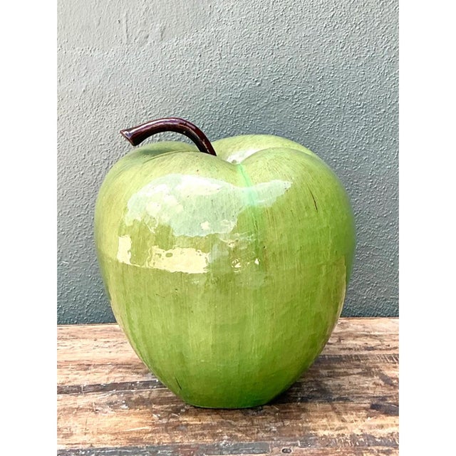 Vintage Monumental Green Ceramic Apple Sculpture For Sale - Image 12 of 12
