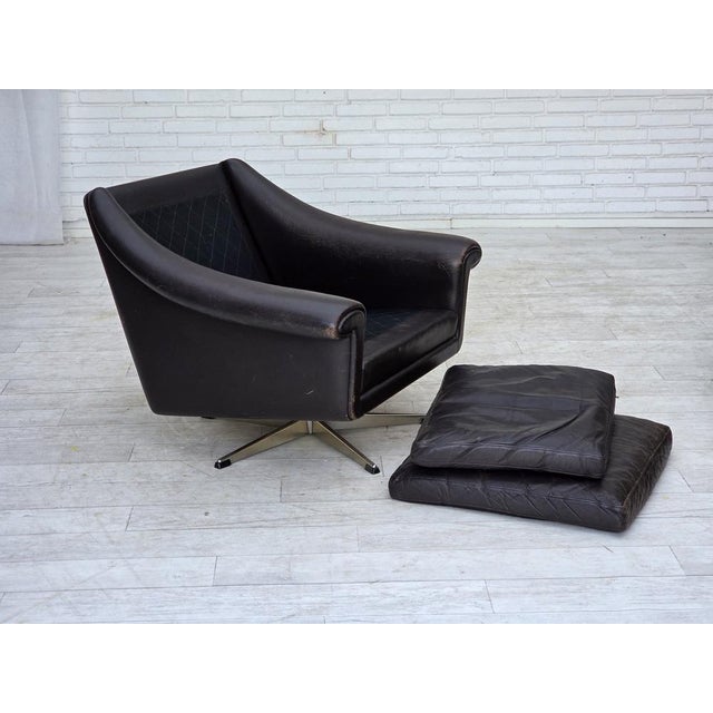 Danish Leather Swivel Armchair from Aage Christensen, 1960s For Sale - Image 9 of 18