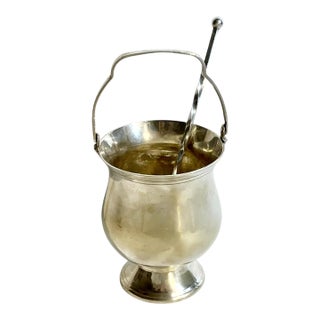 Vintage French Art Deco Silver Plate Ice Bucket With Handle & Ice Spoon For Sale