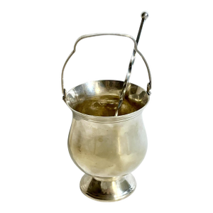Vintage French Art Deco Silver Plate Ice Bucket With Handle & Ice Spoon