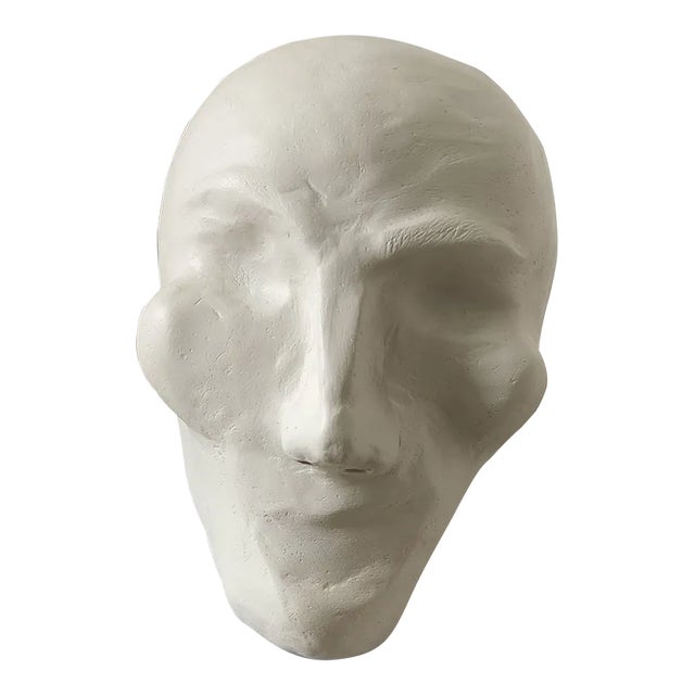 1970’s Vintage Signed Plaster Biomorphic Surreal Face Sculpture For Sale