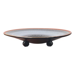 Large Art Deco German Ceramic Tripod Bowl from Karlsruher Majolika, 1940s For Sale