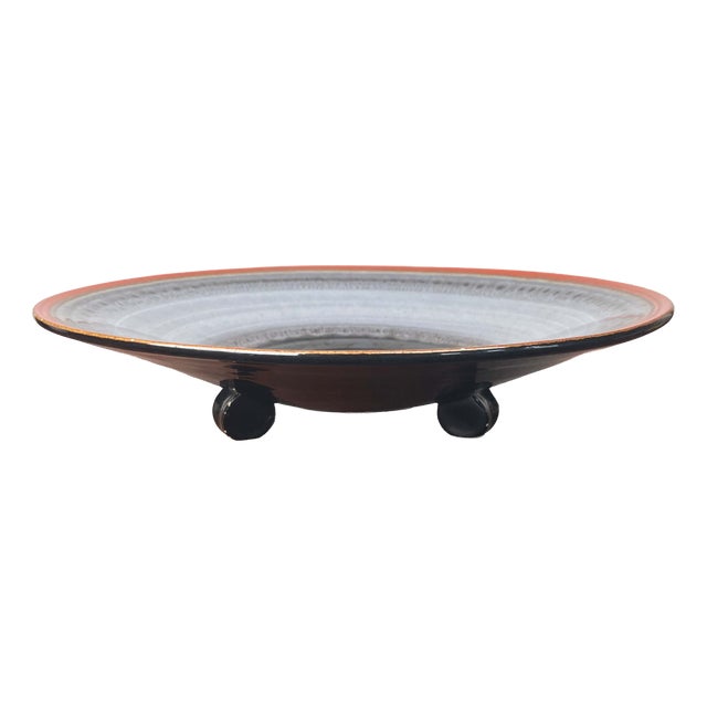 Large Art Deco German Ceramic Tripod Bowl from Karlsruher Majolika, 1940s For Sale
