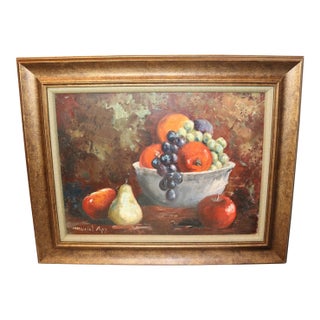Original Muriel App Still Life Fruit Oil Painting on Board Realism Expressionism For Sale
