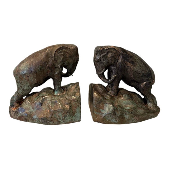 Vintage Bronze Elephant Bookends | Chairish