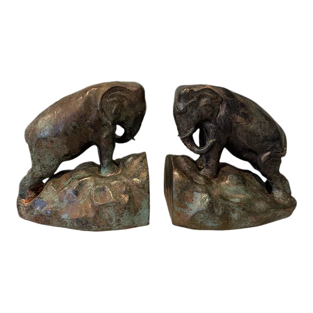 Vintage Bronze Elephant Bookends For Sale