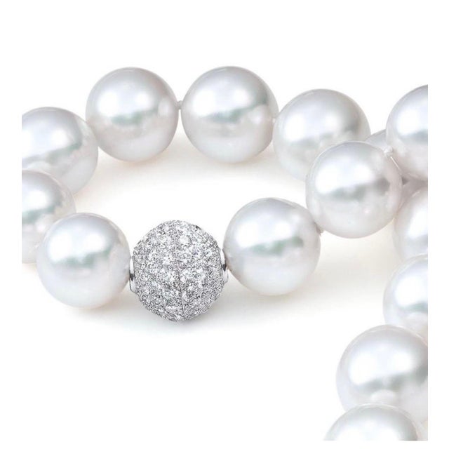 13-16 mm White South Sea Round Pearl Necklace - AAA Quality, 27 P, Diamond Ball For Sale - Image 18 of 18