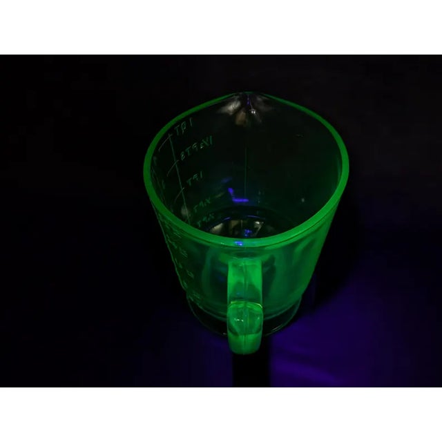 Mid-Century Modern Vintage Depression Uranium Glass Footed Measuring Cup For Sale - Image 3 of 14