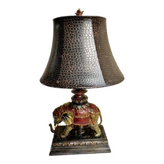 Vintage Maitland-Smith Style Elephant Table Lamp With Faux Leather Shade For Sale