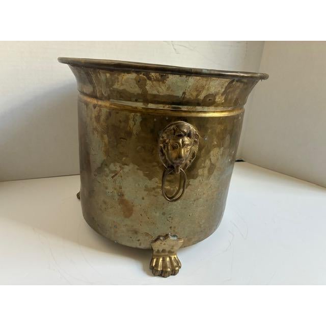 Vintage Brass Jardinière With Lion Handles and Claw Feet - Indoor Planter For Sale - Image 4 of 16