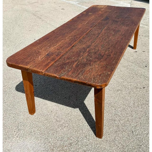 Vintage Rustic Wide Plank Wood Farm Table For Sale - Image 10 of 15
