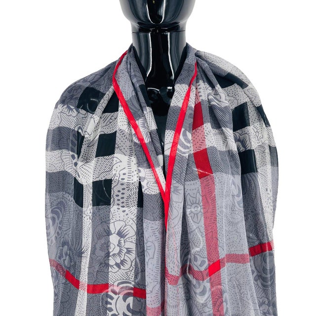 Burberry Grey Printed 100% Silk Scarf