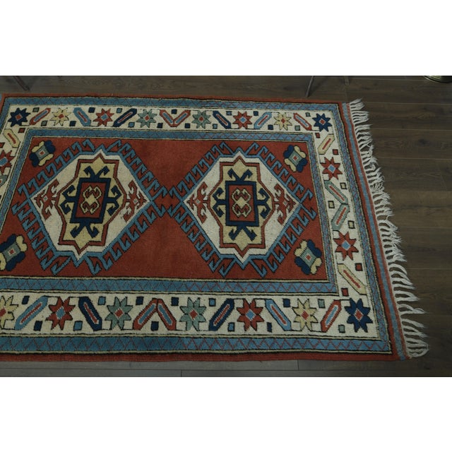 Textile 1970s Vintage Turkish Handmade Wool & Cotton Red Area Rug For Sale - Image 7 of 11