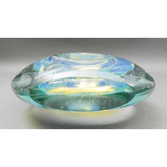 Elin Isaksson United Kingdom 1999 Signed Iridescent Art Glass Paperweight For Sale - Image 9 of 9