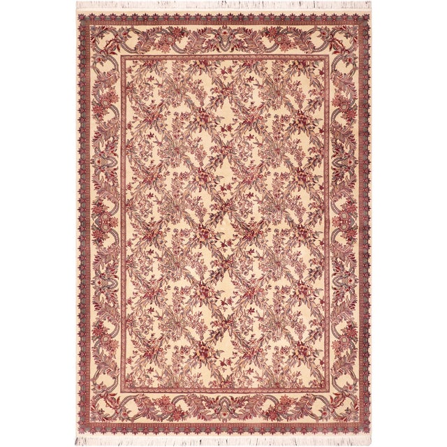 Shabby Chic Trellis 1990's Pak-Persian Ivory/Red Wool Rug - 6'0'' X 9'3'' For Sale - Image 9 of 9