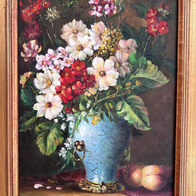 1980s Signed Beautiful oil painting of flowers and vase // signed flower still life // framed artwork // one of a kind // original artwork // elegant For Sale - Image 4 of 9